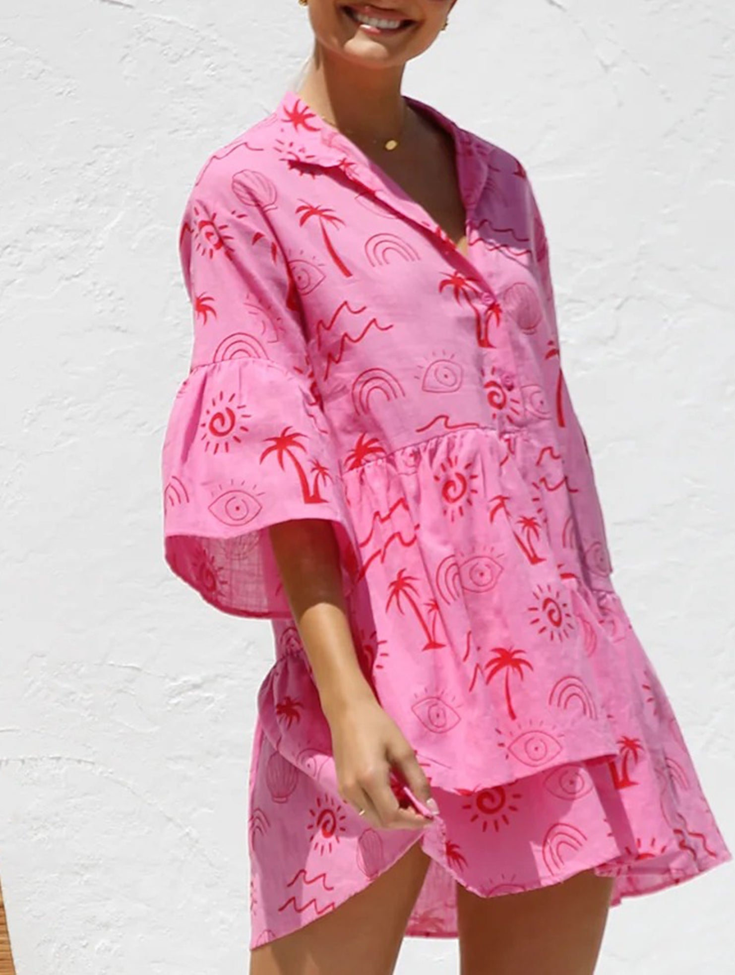 Comfortable bell-sleeved ethnic-style loose dress