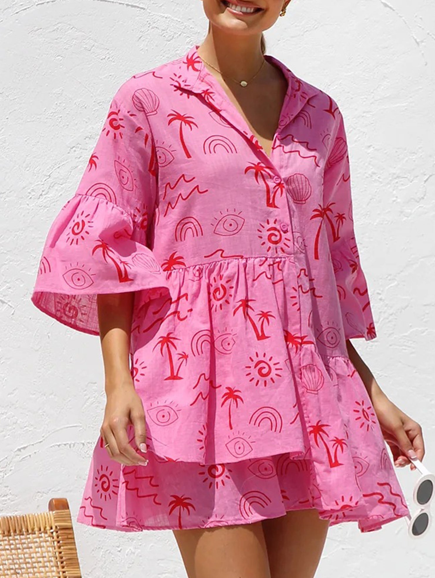 Comfortable bell-sleeved ethnic-style loose dress