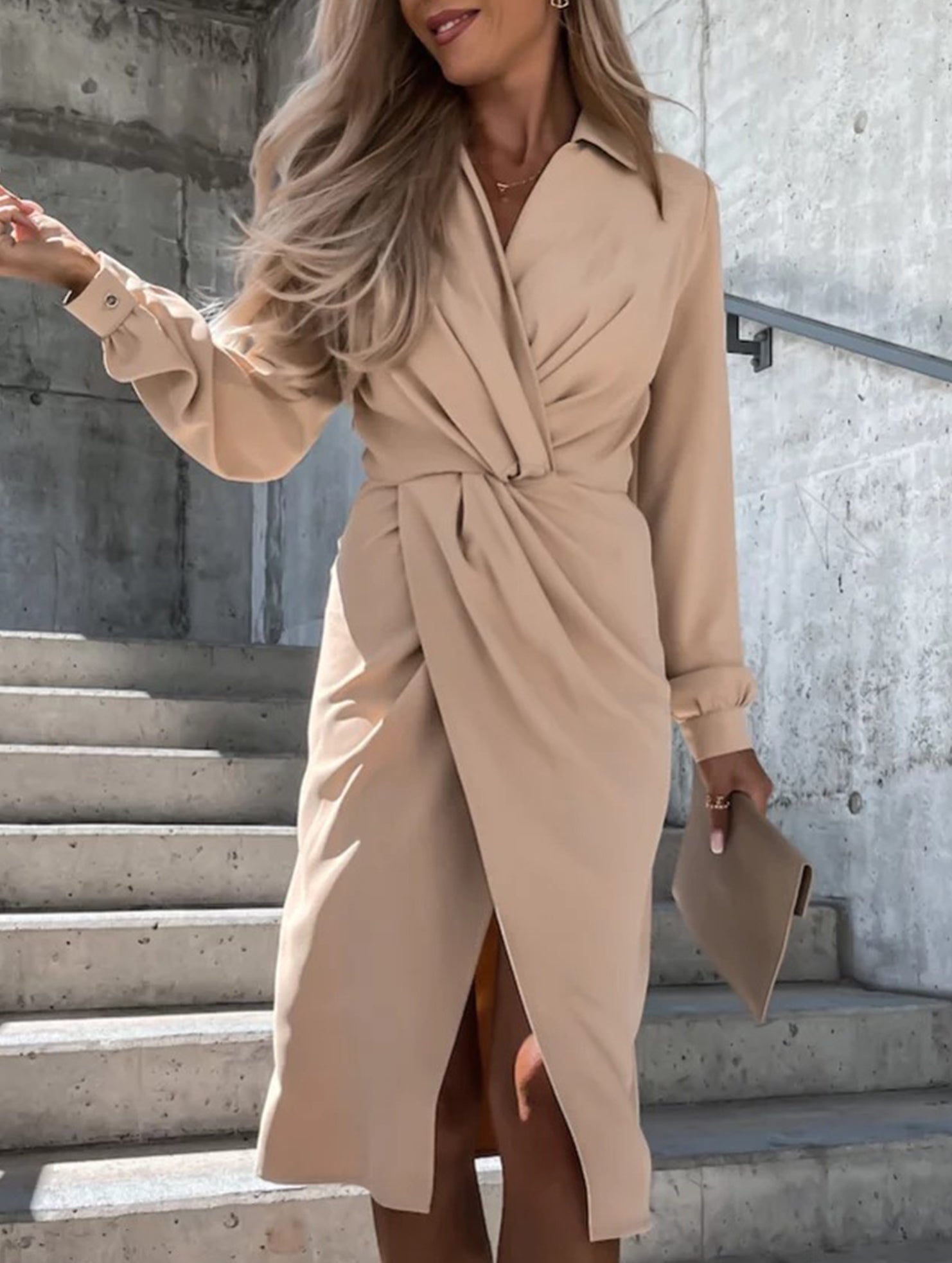 Solid color cross shirt dress for women