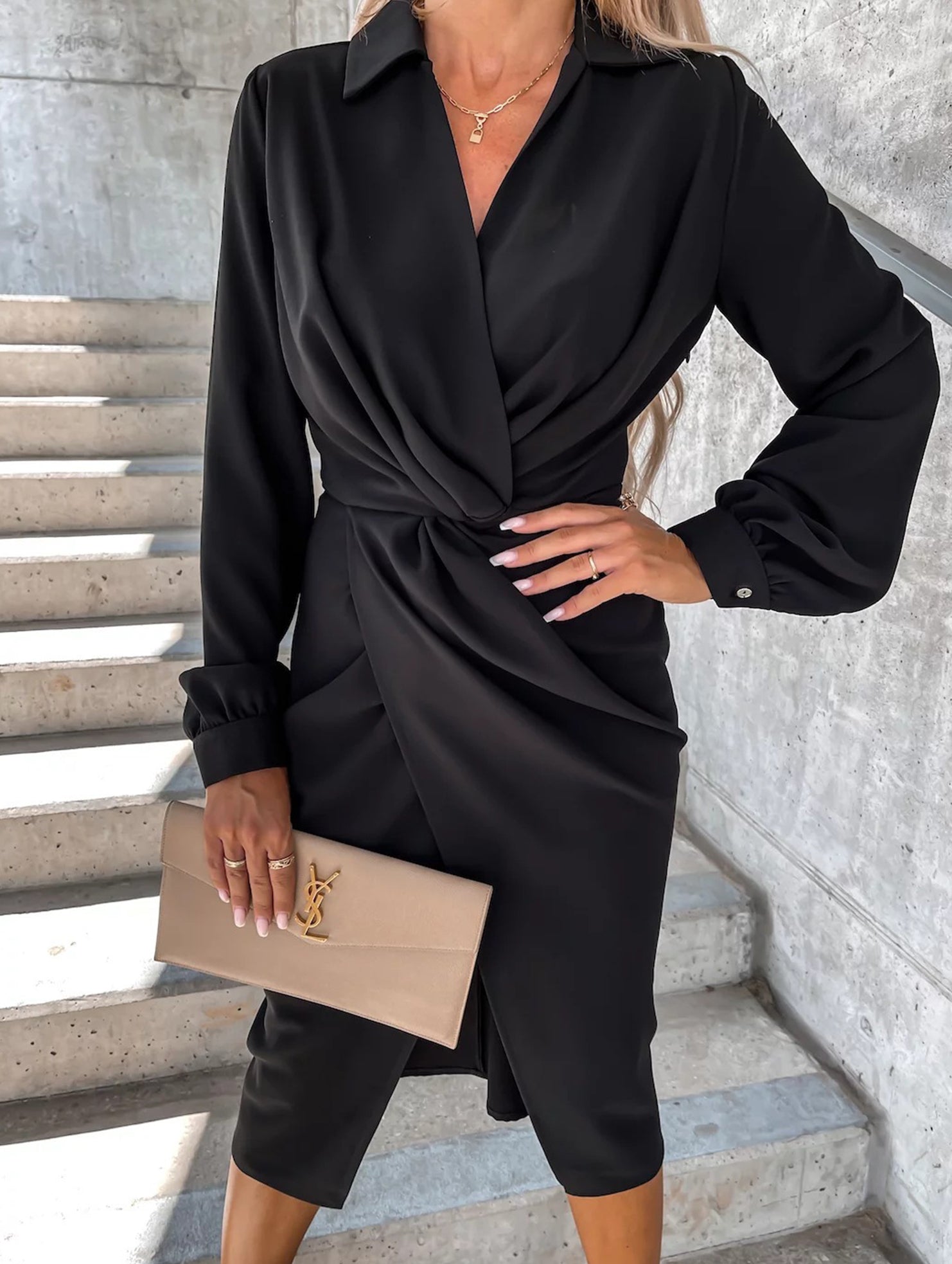 Solid color cross shirt dress for women