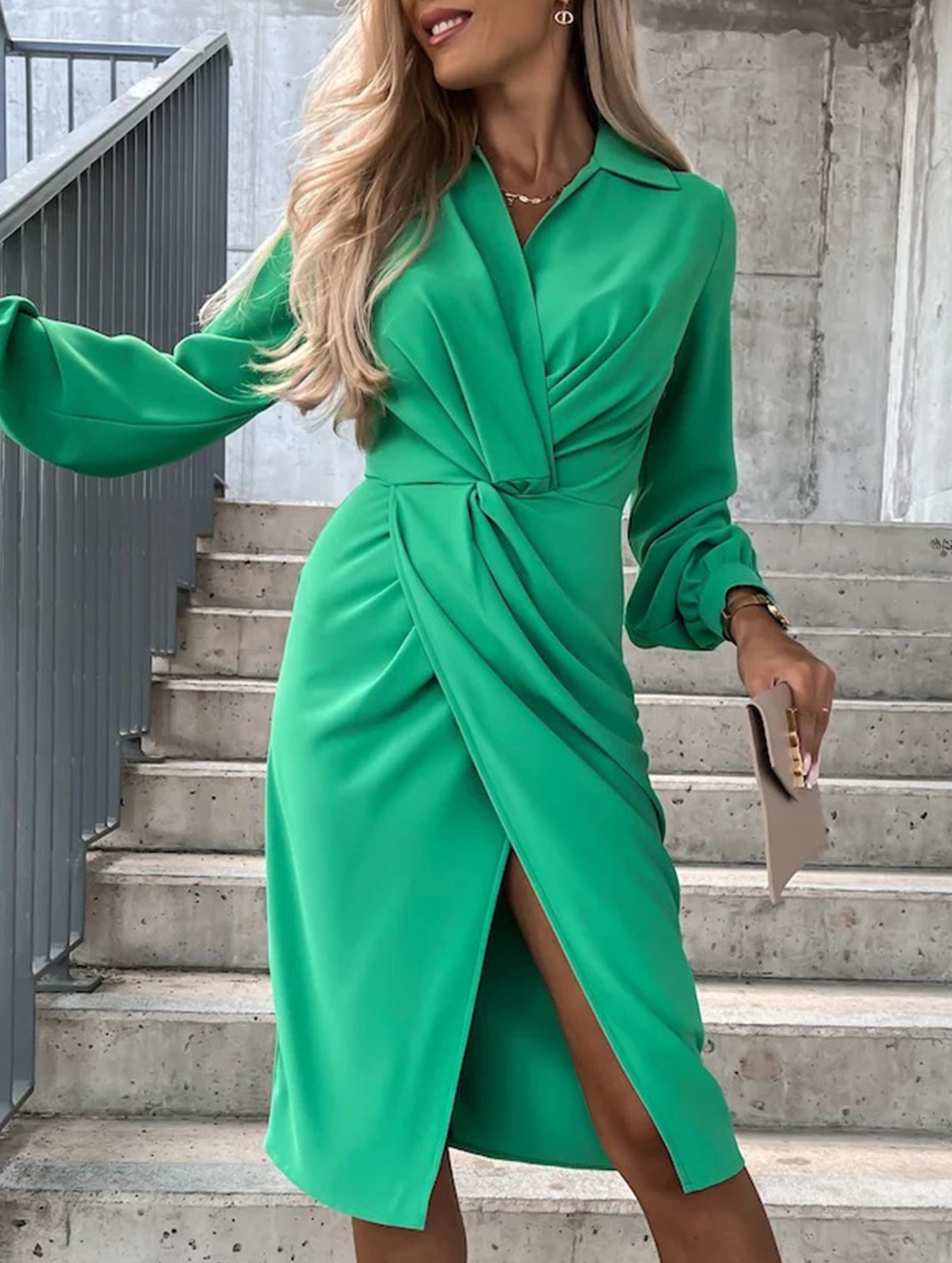 Solid color cross shirt dress for women