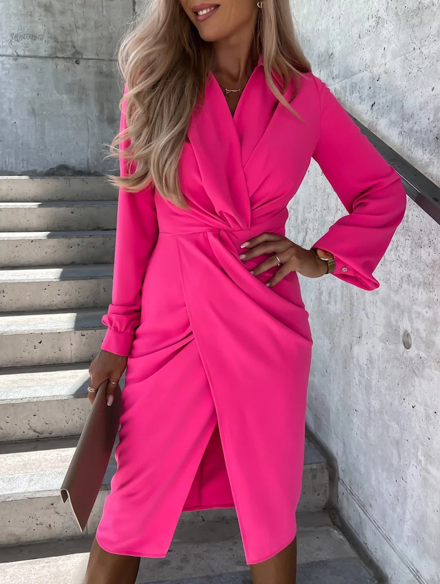 Solid color cross shirt dress for women