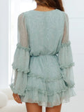 Lace-trimmed, belted, fitted chiffon dress for women
