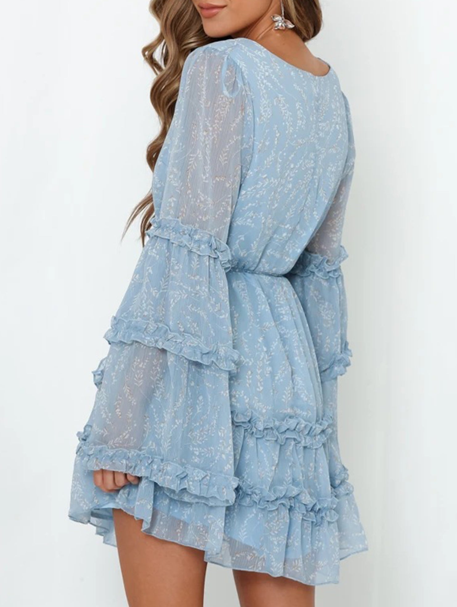 Lace-trimmed, belted, fitted chiffon dress for women