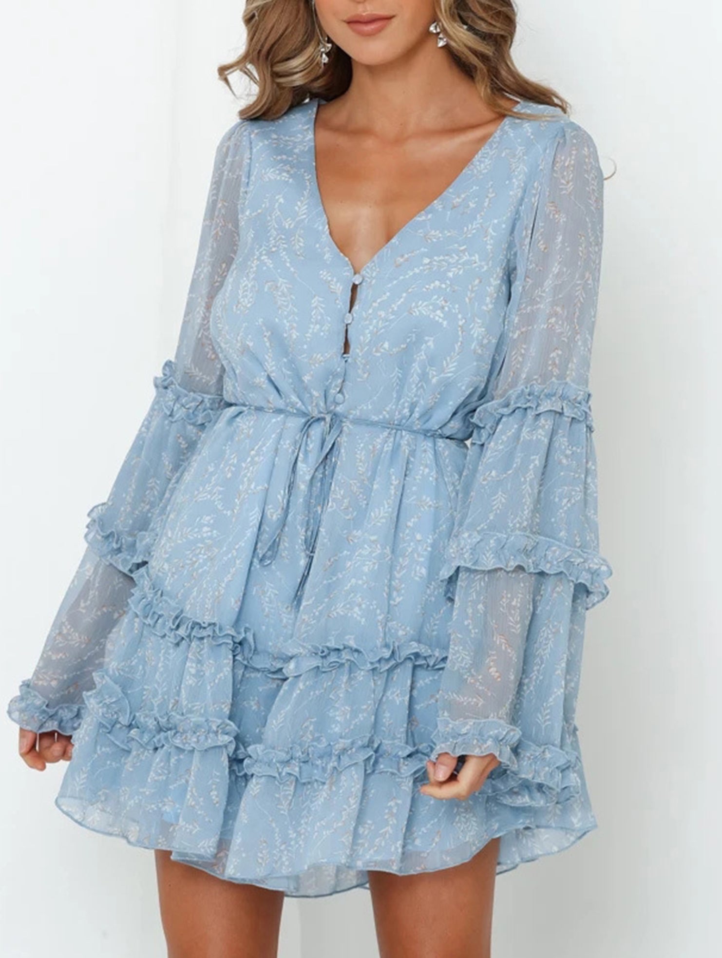 Lace-trimmed, belted, fitted chiffon dress for women