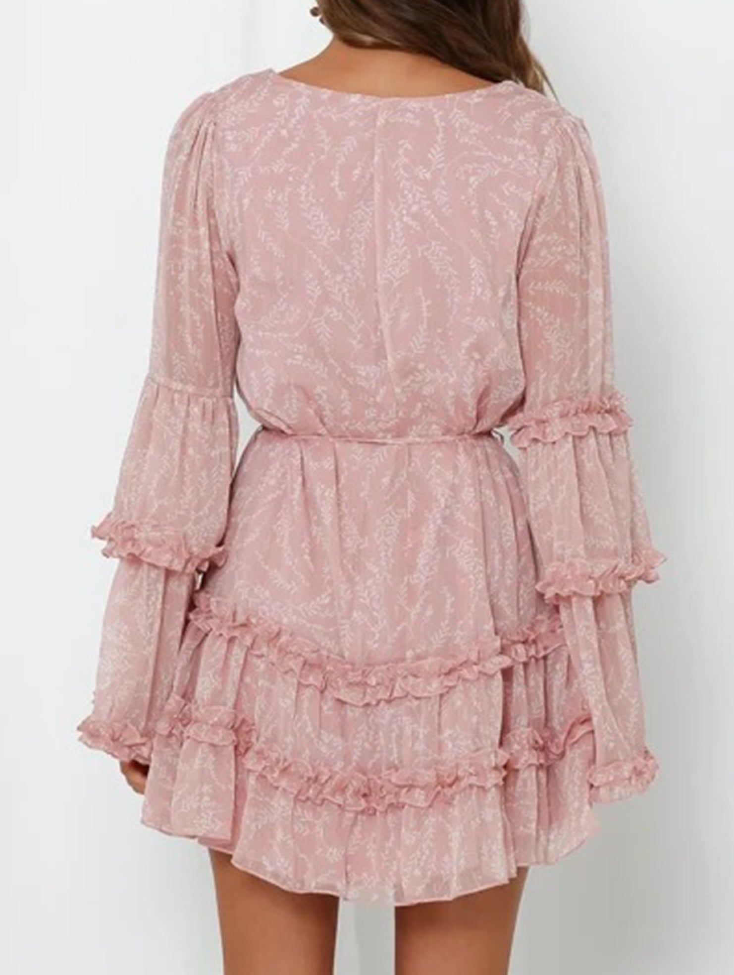 Lace-trimmed, belted, fitted chiffon dress for women