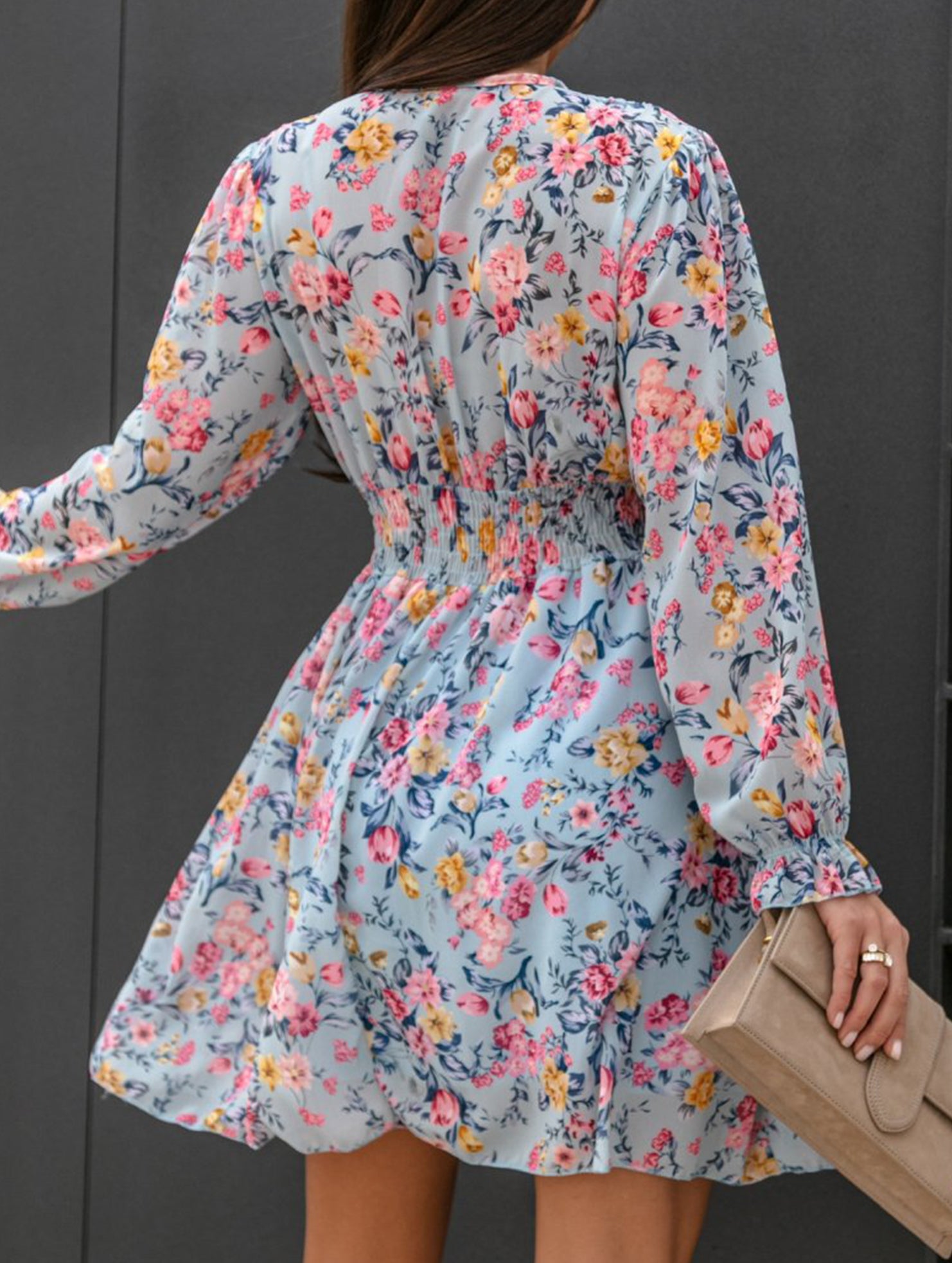 Floral Print Puff Sleeve Chiffon Dress for Women