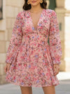 Floral Print Puff Sleeve Chiffon Dress for Women