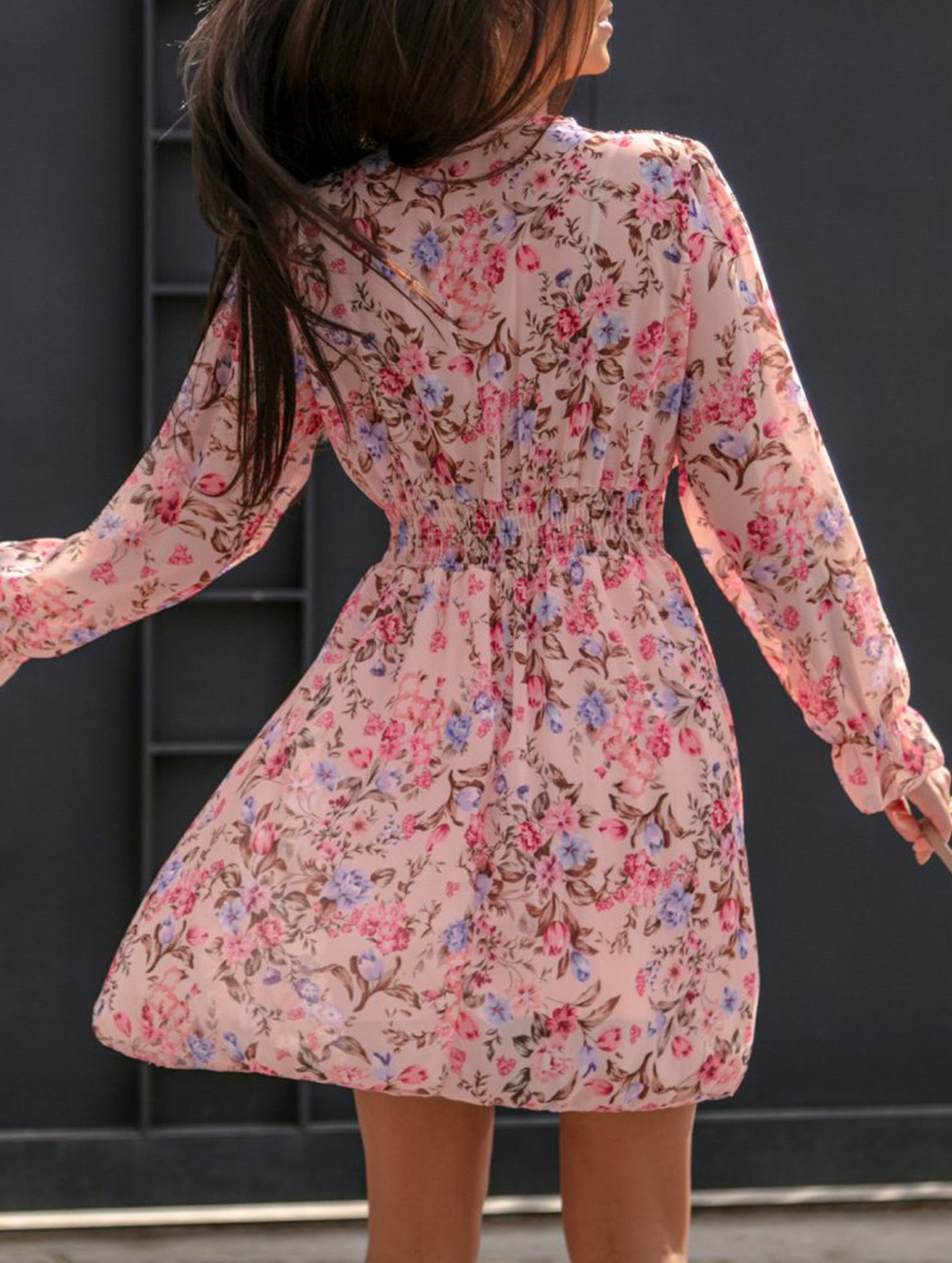 Floral Print Puff Sleeve Chiffon Dress for Women