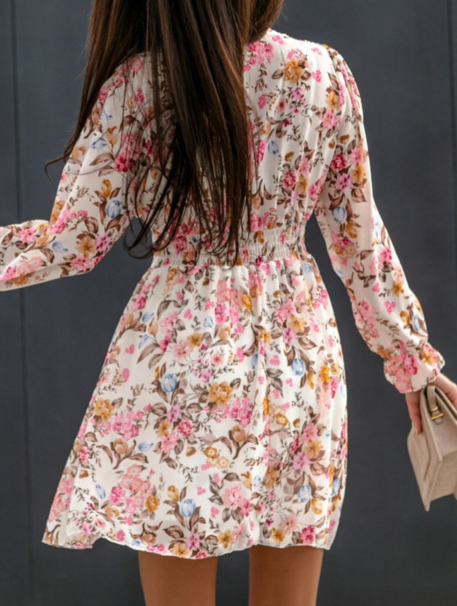 Floral Print Puff Sleeve Chiffon Dress for Women