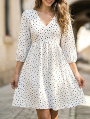 Polka Dot V Neck High Waist Midi Dress
