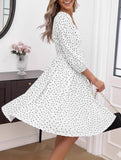 Polka Dot V Neck High Waist Midi Dress