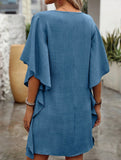 Solid Loose Ruffle V Neck Flowy Dress