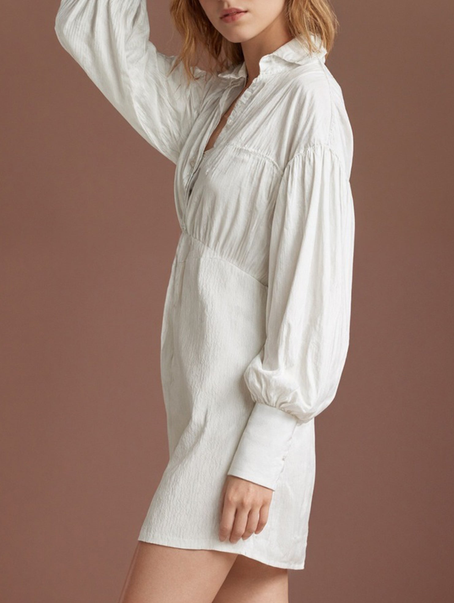 Satin Puff Sleeve Loose Mini Dress