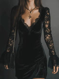 Mesh Lace Deep V Pleated Long Dress_CWDSD11732
