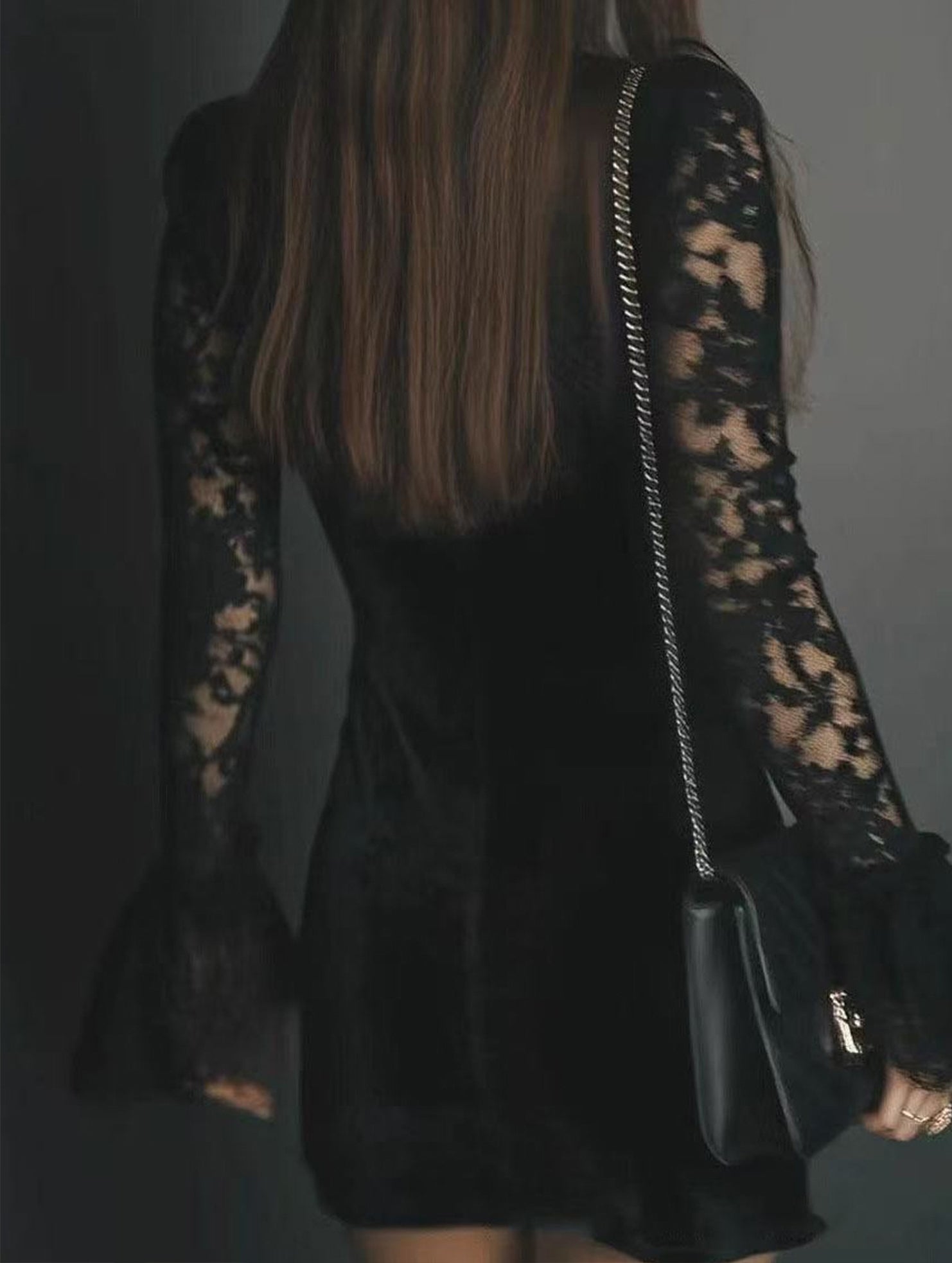 Mesh Lace Deep V Pleated Long Dress_CWDSD11732