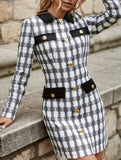 Tweed Plaid Contrast Collar Slim Dress_CWDSD11736