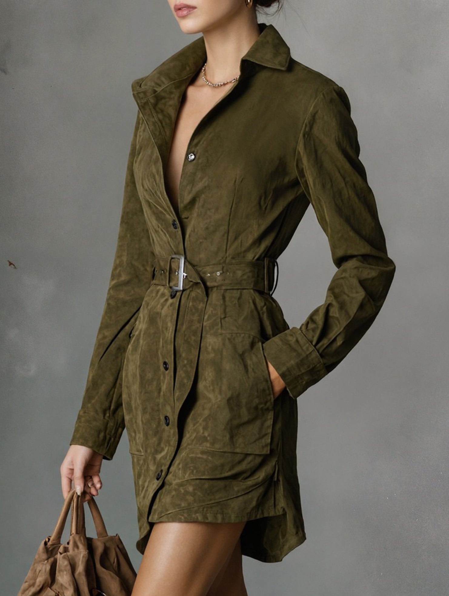 Retro Belted Shirt Dress with Pockets_CWDSD11737