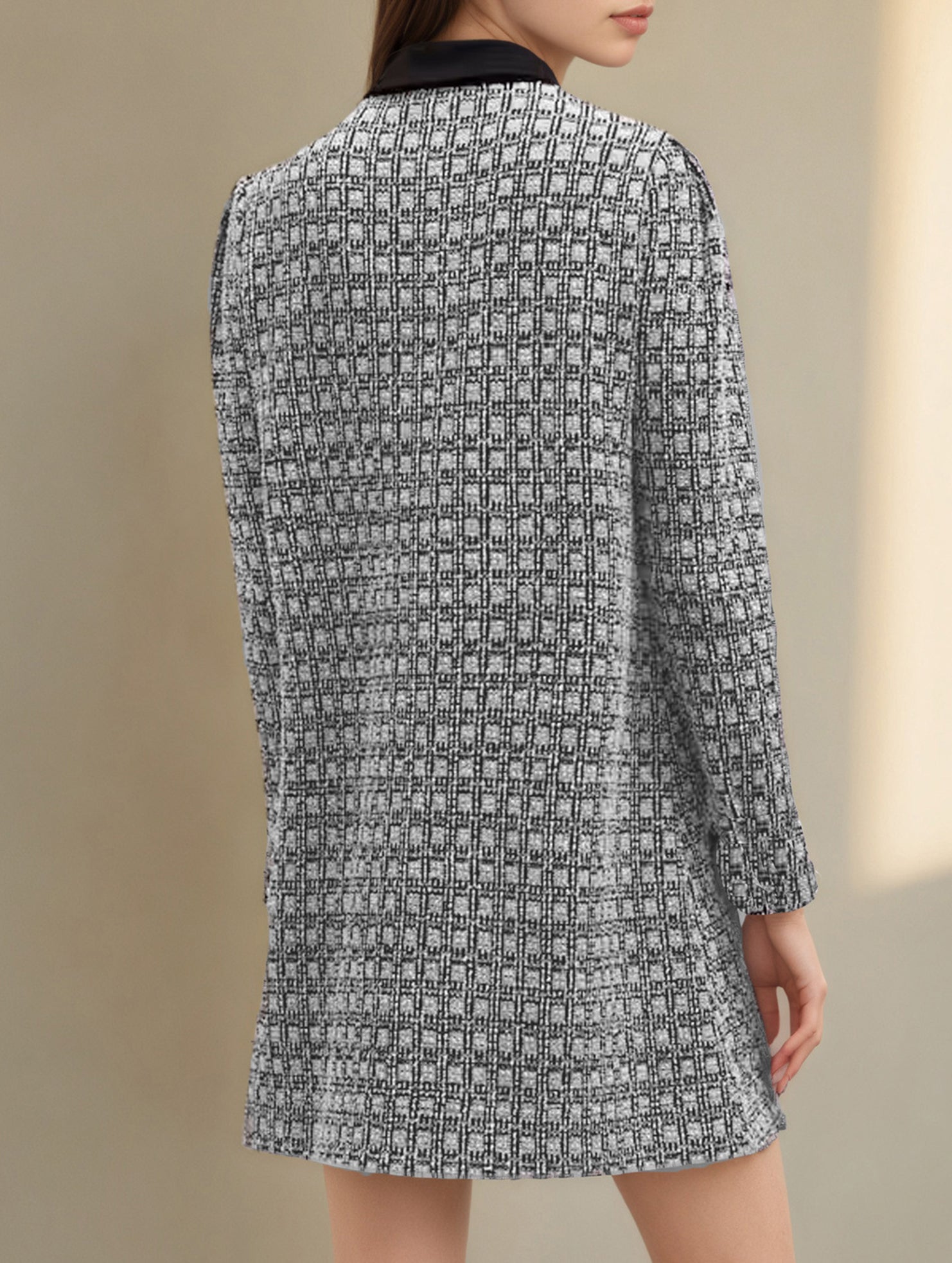 Houndstooth Knit Shirt Style Dress_CWDSD11739