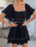 French Square Neck Ruffle A Line Dress