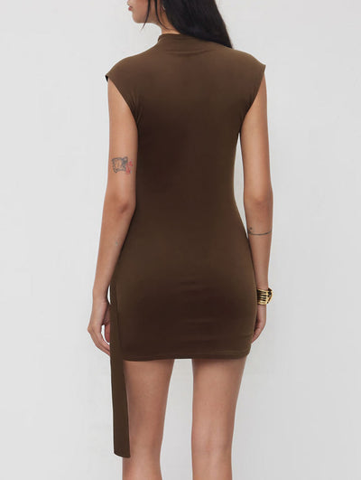 Textured Knit Slim Metal Button Dress