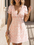 Floral Puff Sleeve V Neck Dress