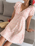 Floral Puff Sleeve V Neck Dress