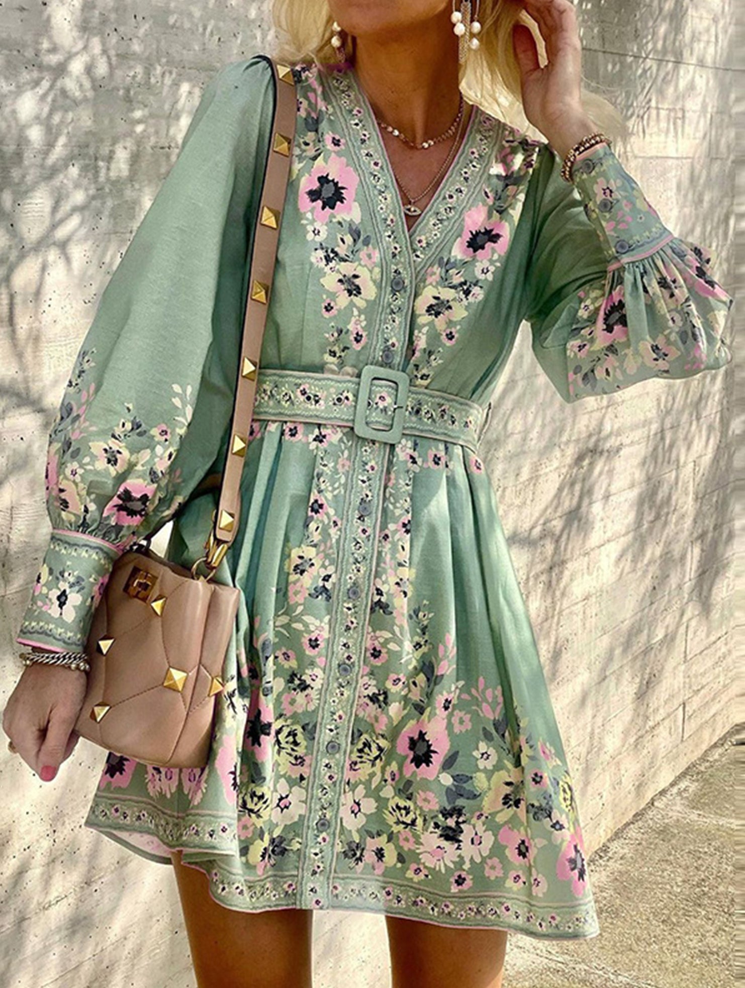Boho Print V Neck Maxi Dress