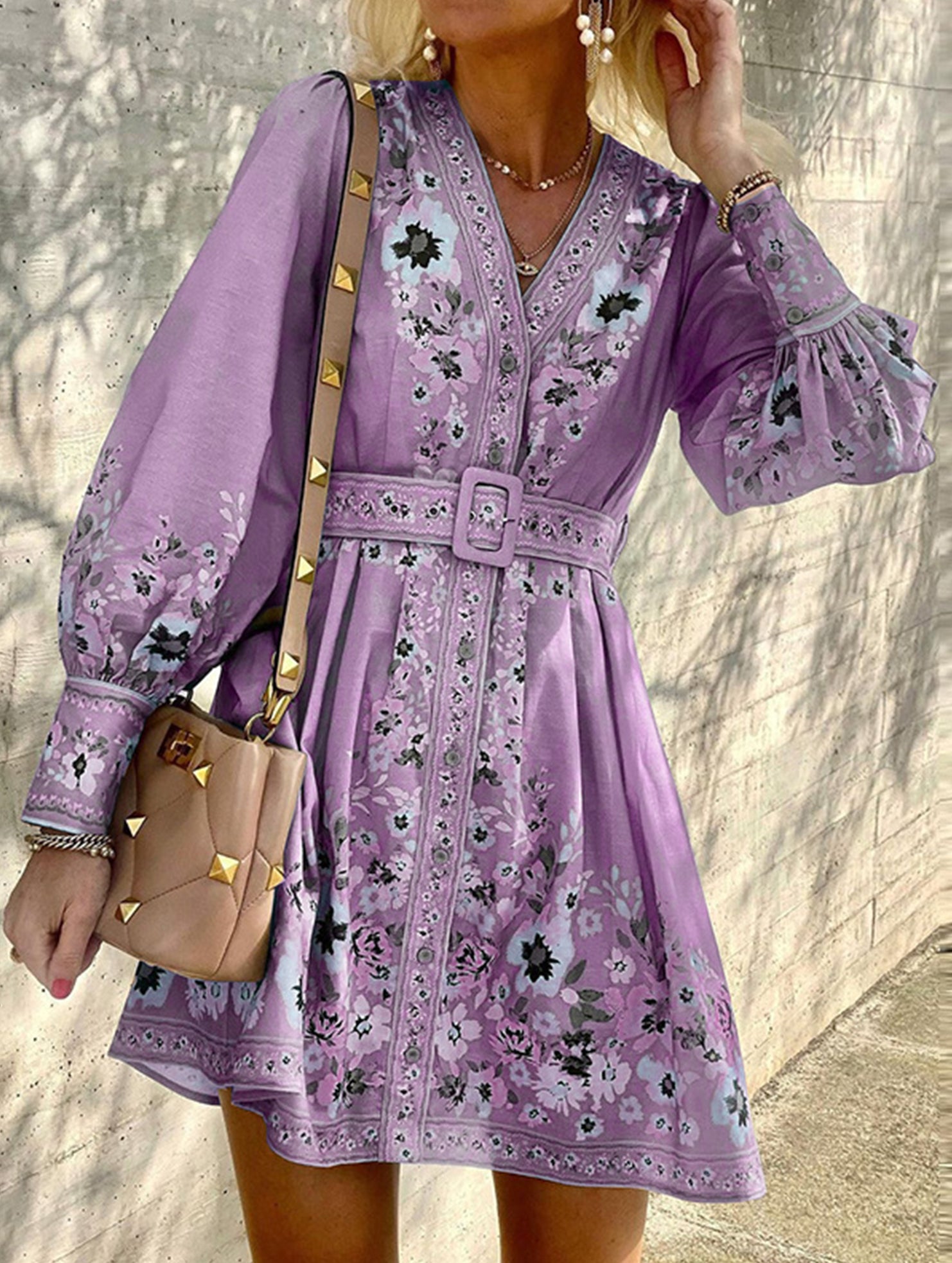 Boho Print V Neck Maxi Dress