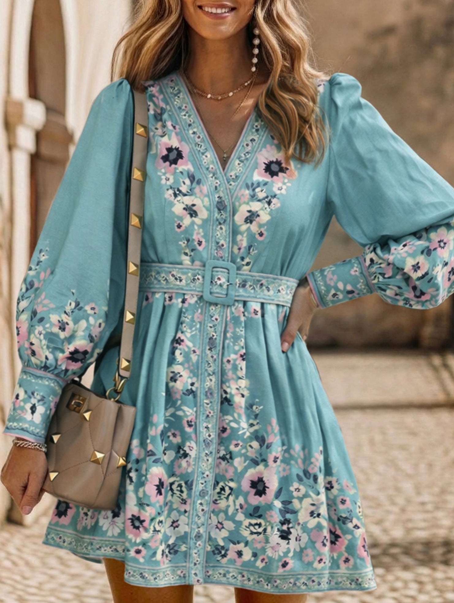 Boho Print V Neck Maxi Dress