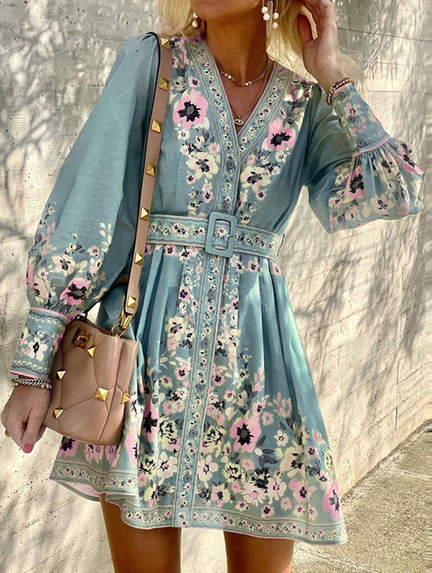 Boho Print V Neck Maxi Dress
