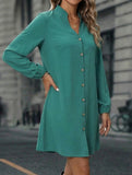 Solid Long Sleeve A Line Midi Dress