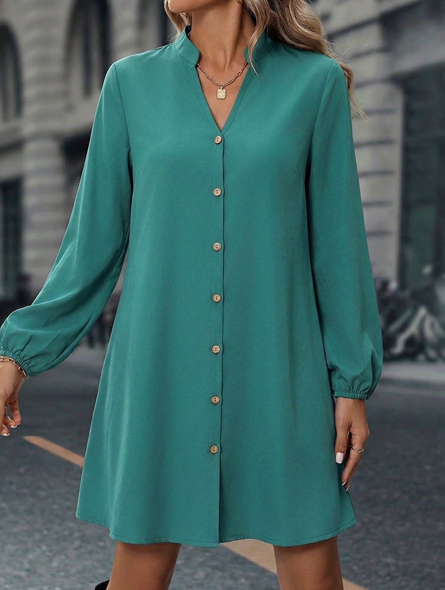 Solid Long Sleeve A Line Midi Dress