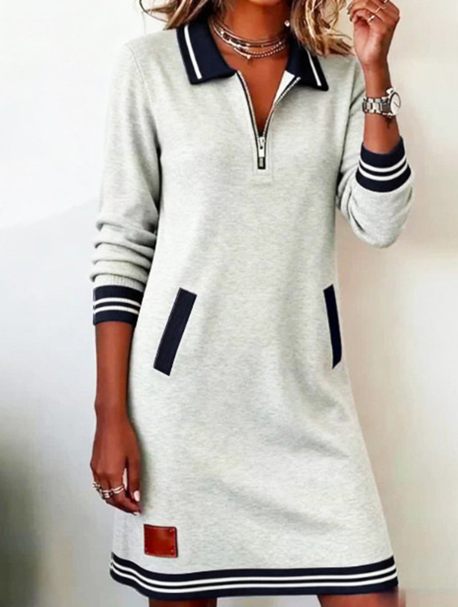 Zip Long Sleeve Sweatshirt Dress