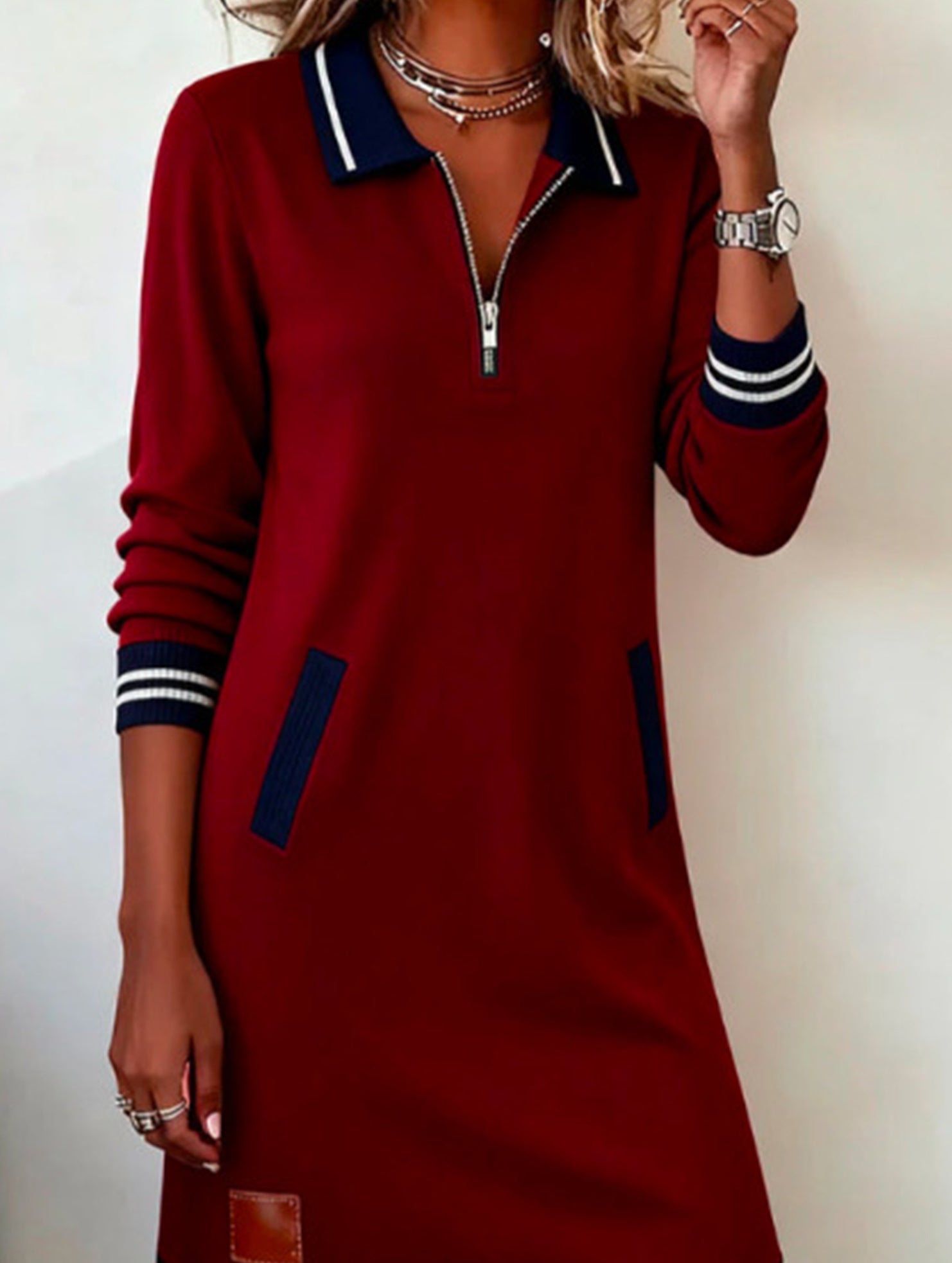 Zip Long Sleeve Sweatshirt Dress