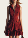 Stand Collar Ruffle Sleeveless Mini Dress