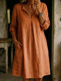 Linen V Neck Short Sleeve Dress