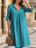 Linen V Neck Short Sleeve Dress