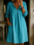 Linen V Neck Short Sleeve Dress