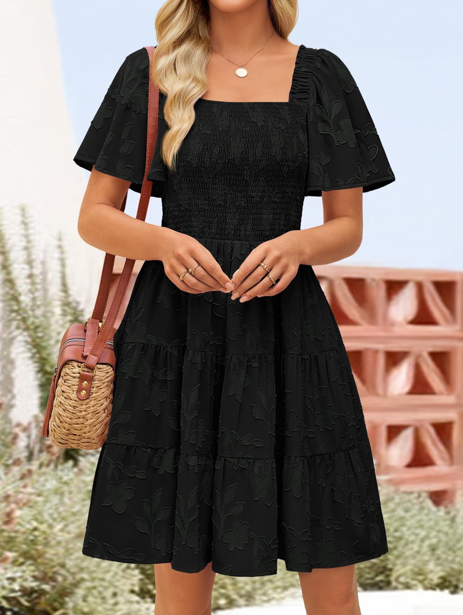 Floral Square Neck Flowy Dress_CWDSD11942