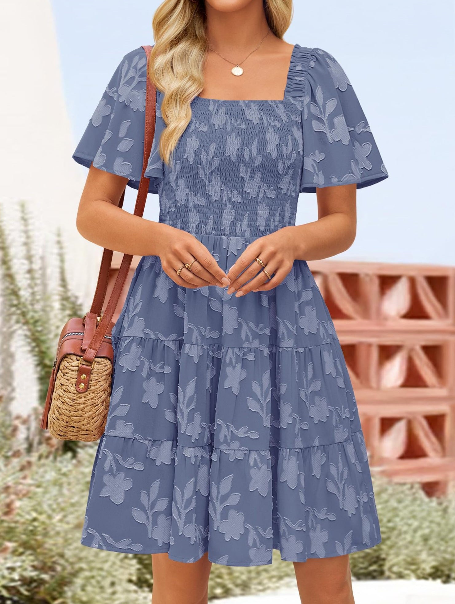 Floral Square Neck Flowy Dress_CWDSD11942