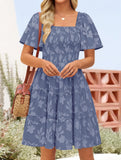 Floral Square Neck Flowy Dress_CWDSD11942