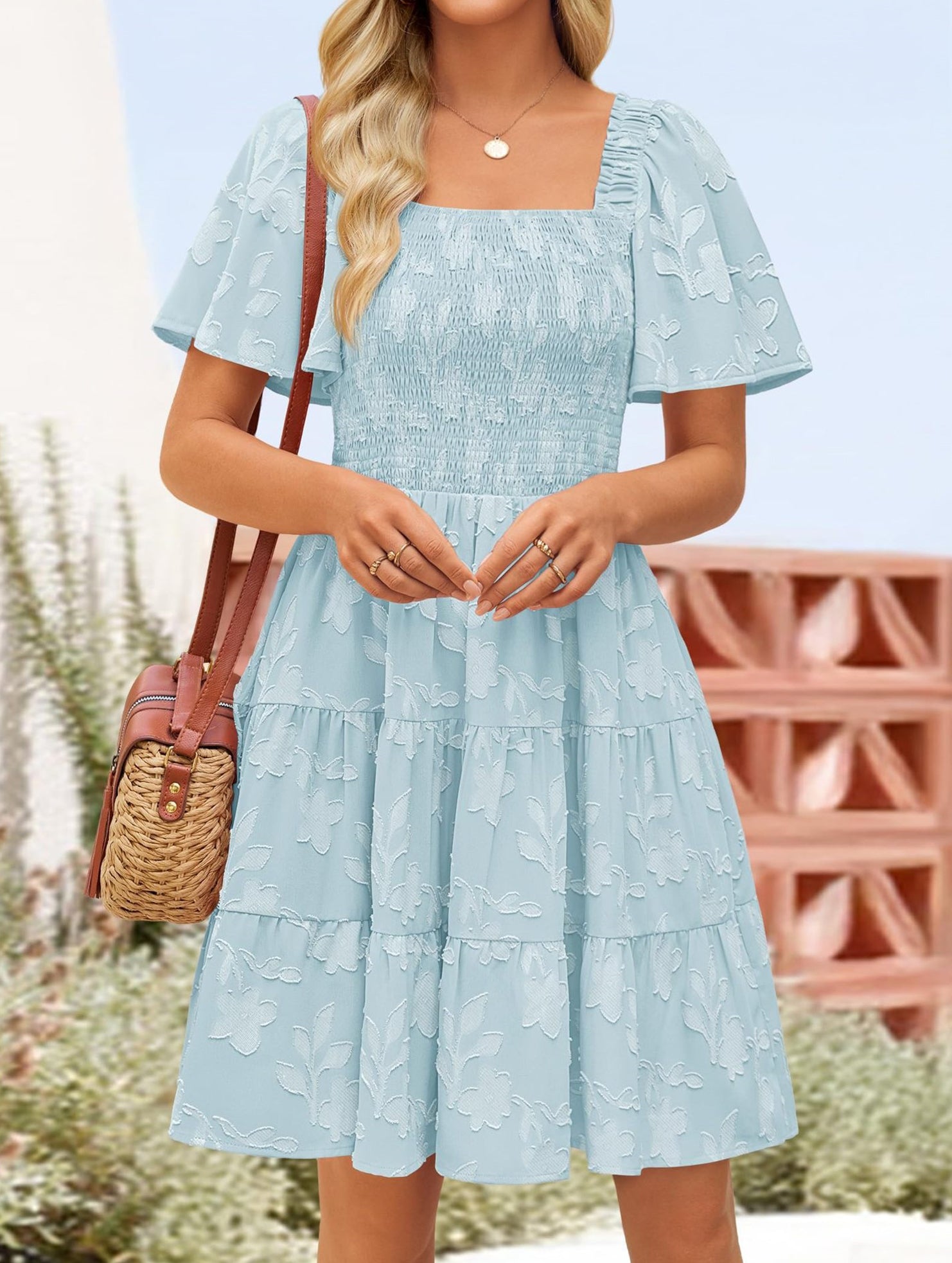 Floral Square Neck Flowy Dress_CWDSD11942