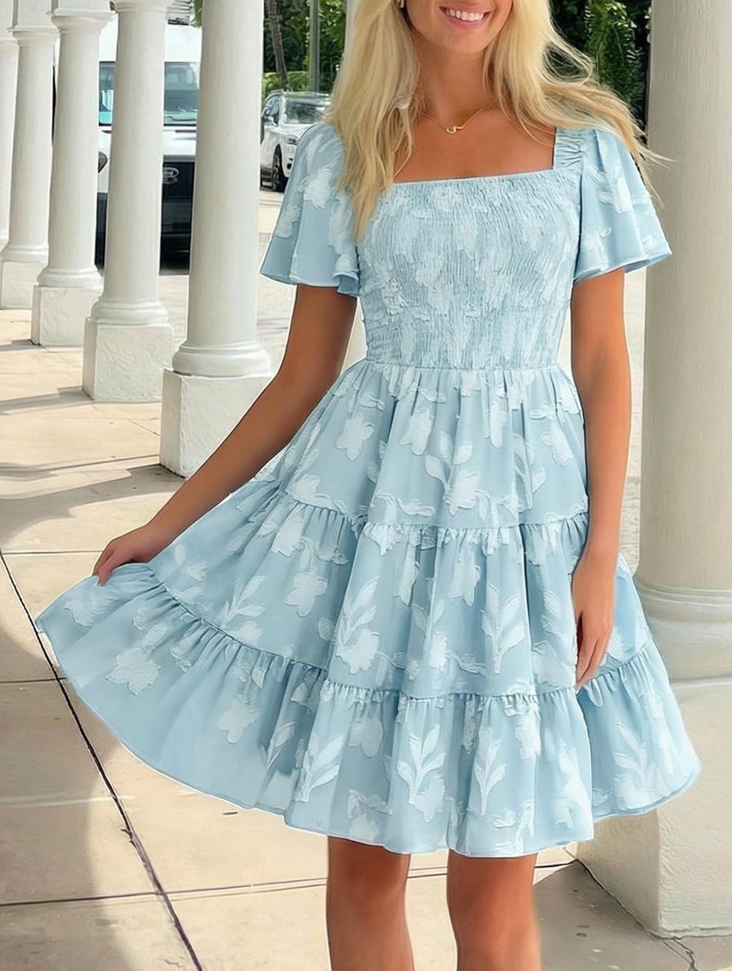 Floral Square Neck Flowy Dress_CWDSD11942