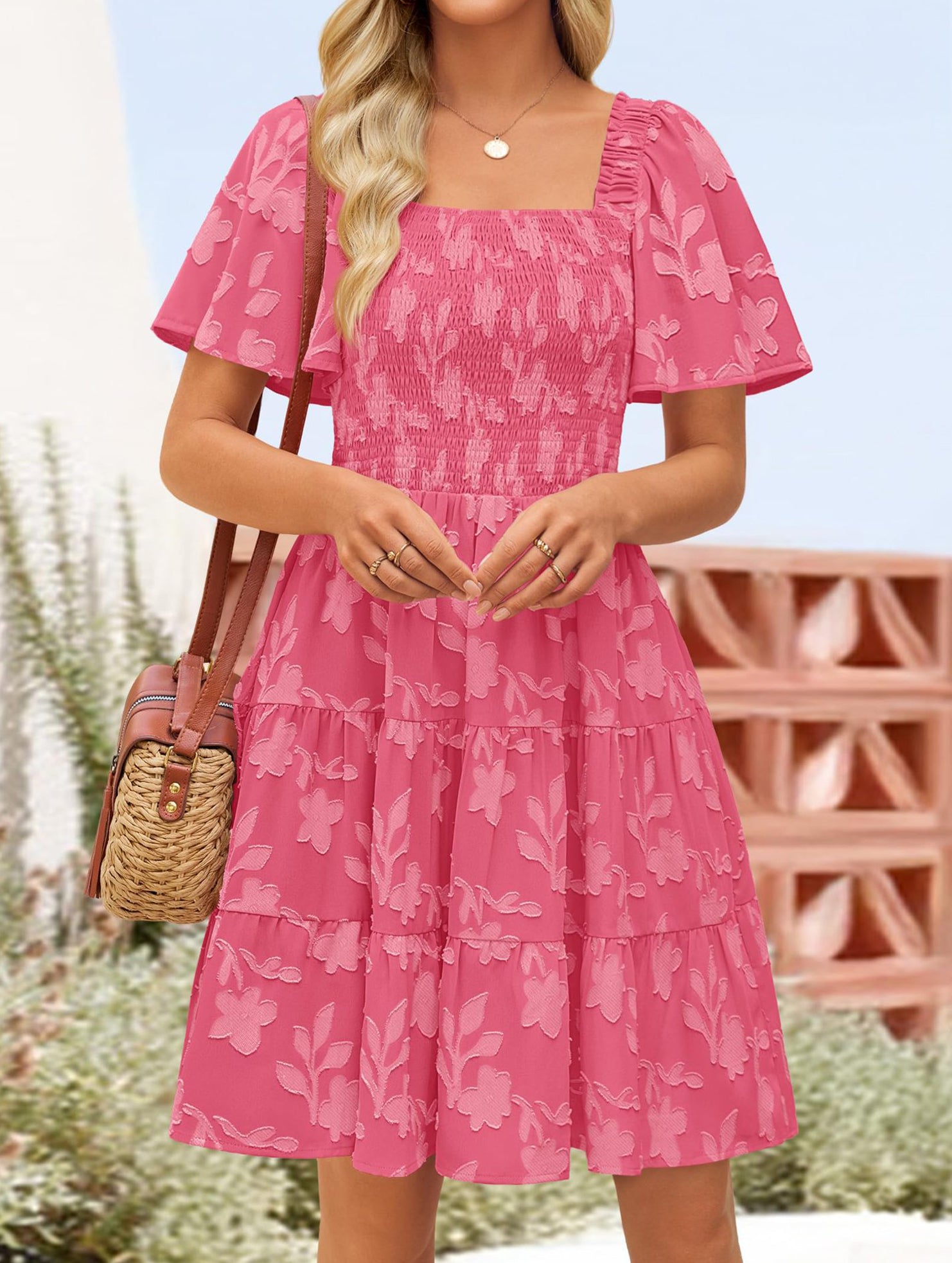 Floral Square Neck Flowy Dress_CWDSD11942
