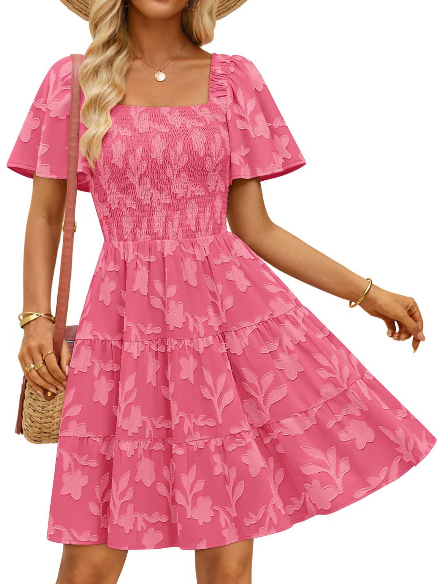 Floral Square Neck Flowy Dress_CWDSD11942
