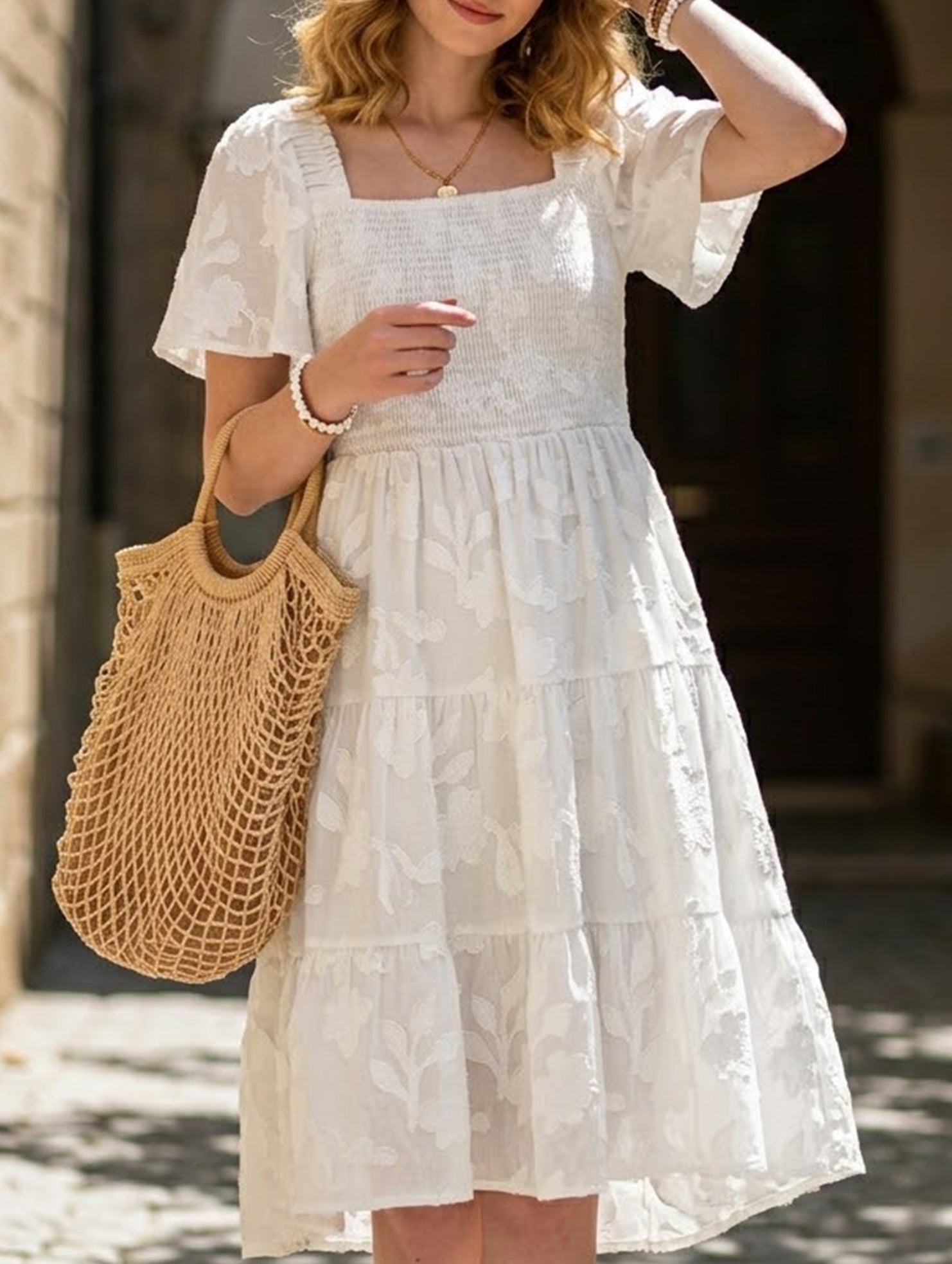 Floral Square Neck Flowy Dress_CWDSD11942