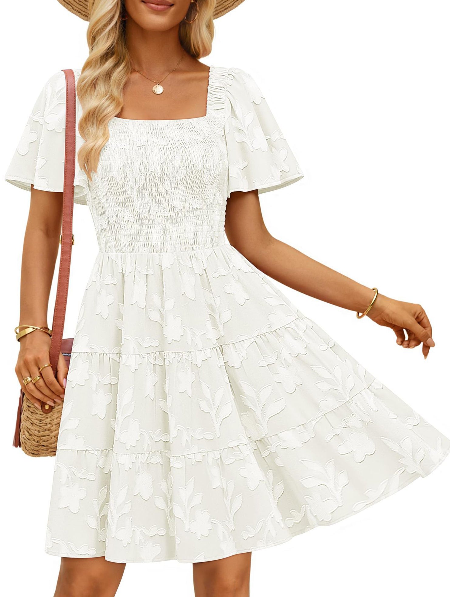 Floral Square Neck Flowy Dress_CWDSD11942