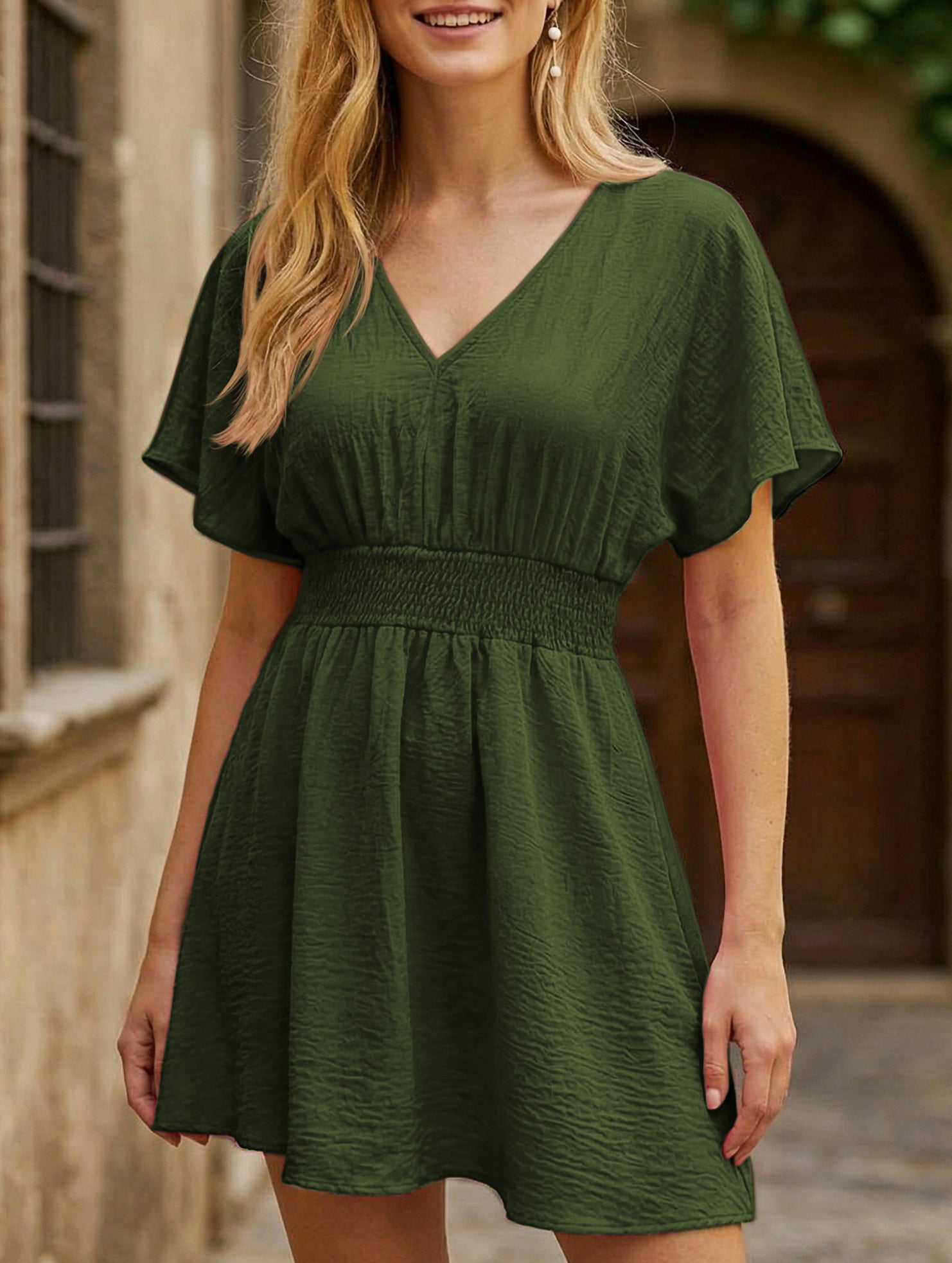 V Neck Ruched Beach Cover Dress