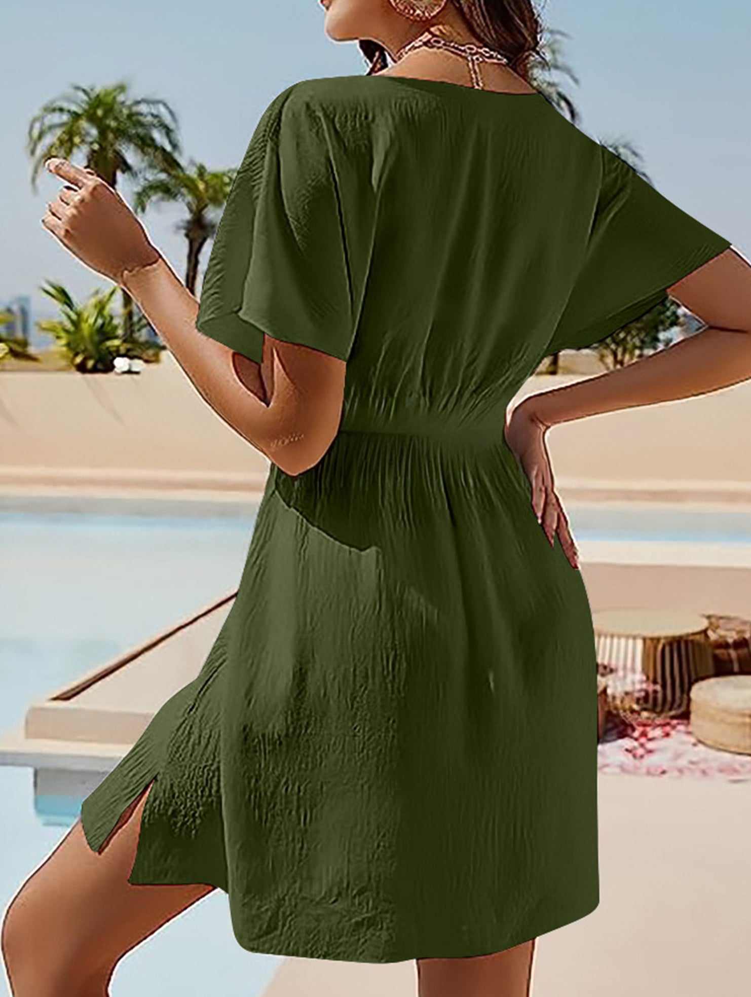 V Neck Ruched Beach Cover Dress